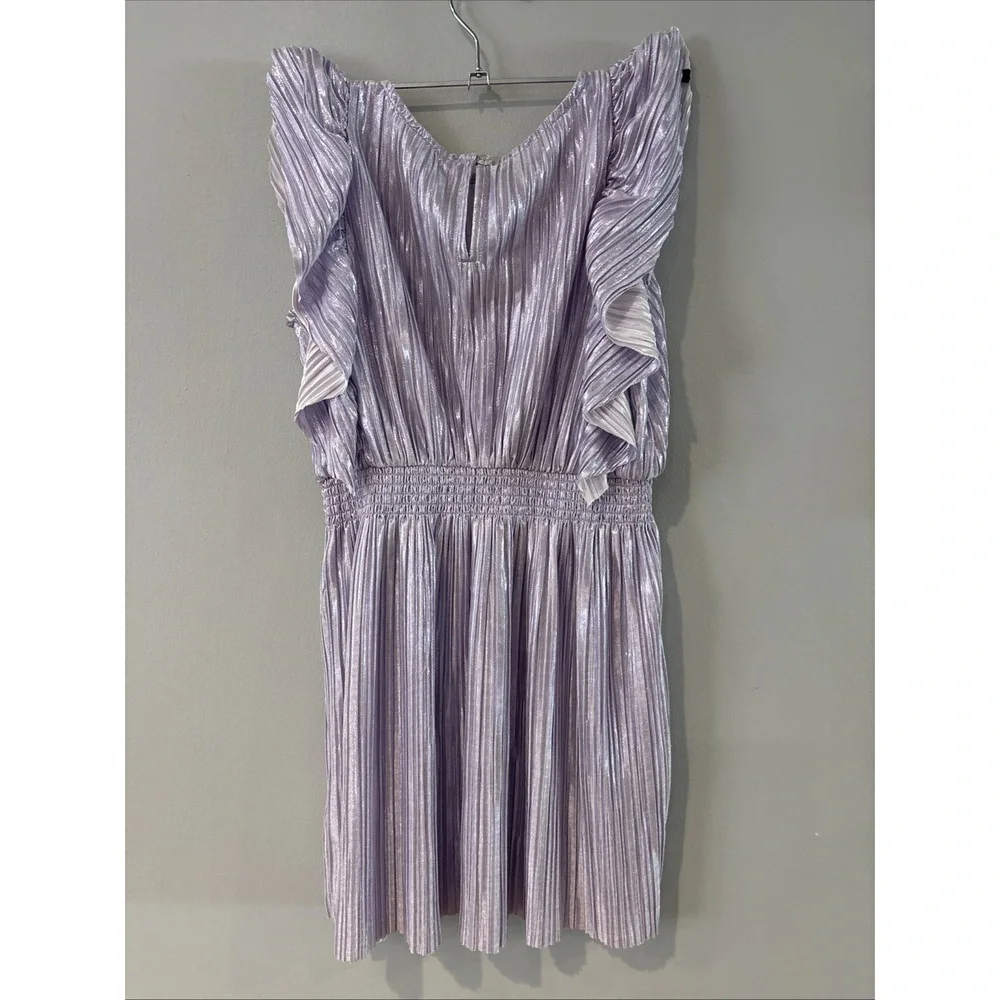 Crewcuts Girls Flutter Sleeve Purple Shimmer Dress A Line Fit & Flare XS 4 5